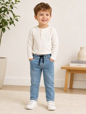 Kiabi Kids Girls Pull On Jeans Size 4 Light Blue Elastic Waist